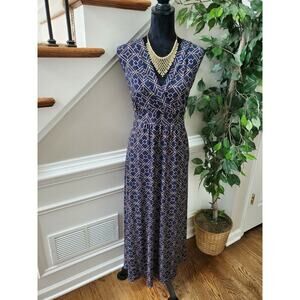 Susan Lawrence Women's Blue Polyester V-Neck Sleeveless Long Maxi Dress Size L